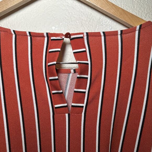 Adrianna Papell Size L Women's Blouse Orange White striped 3/4 Sleeve Top Button - Picture 5 of 5